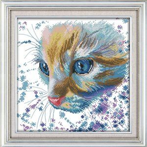 Watercolor Cat Stamped Cross Stitch Kit